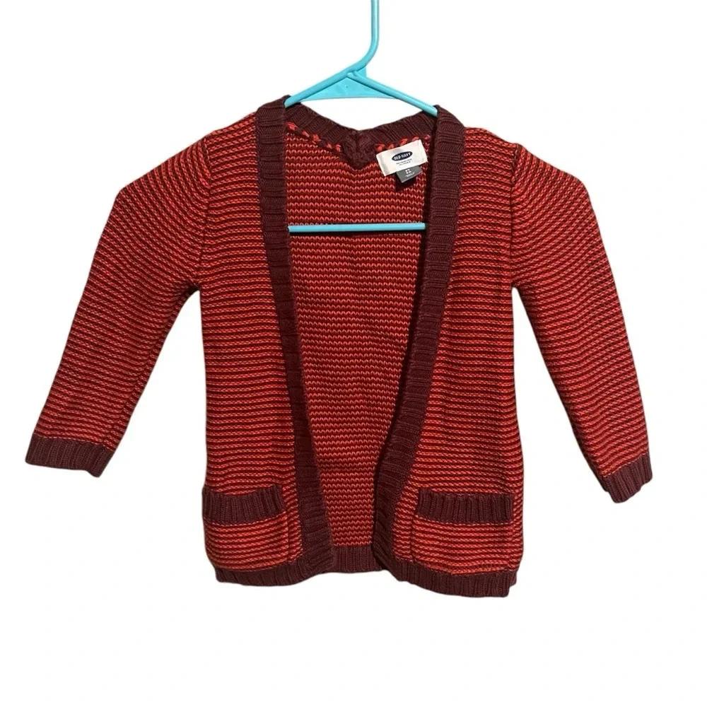 Old Navy Open-Front Long Cardigan Sweater Toddler Girls Red Striped Size 3T